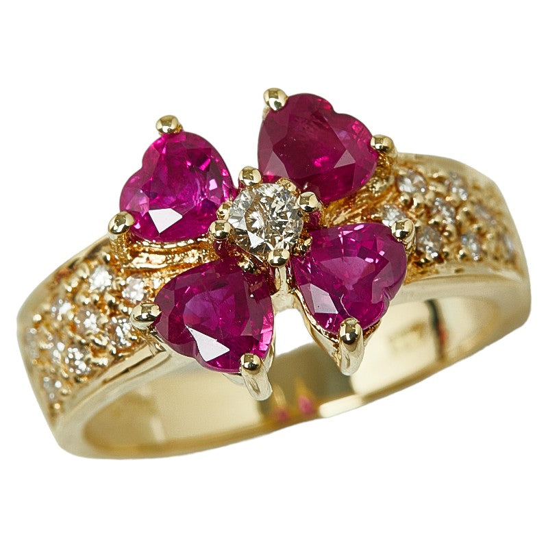 18k Gold Diamond & Ruby Clover Ring