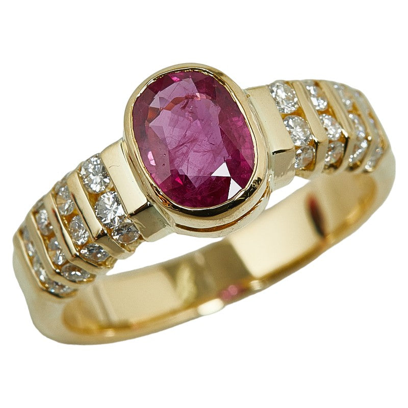 K18YG Yellow Gold Ruby 1.16ct Diamond 0.43ct Ring in Excellent Condition