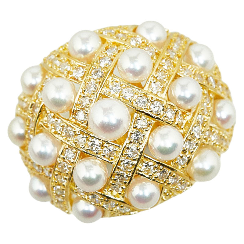 K18YG Yellow Gold Akoya Pearl 3-4.5mm Diamond 0.98ct Ring in Great Condition