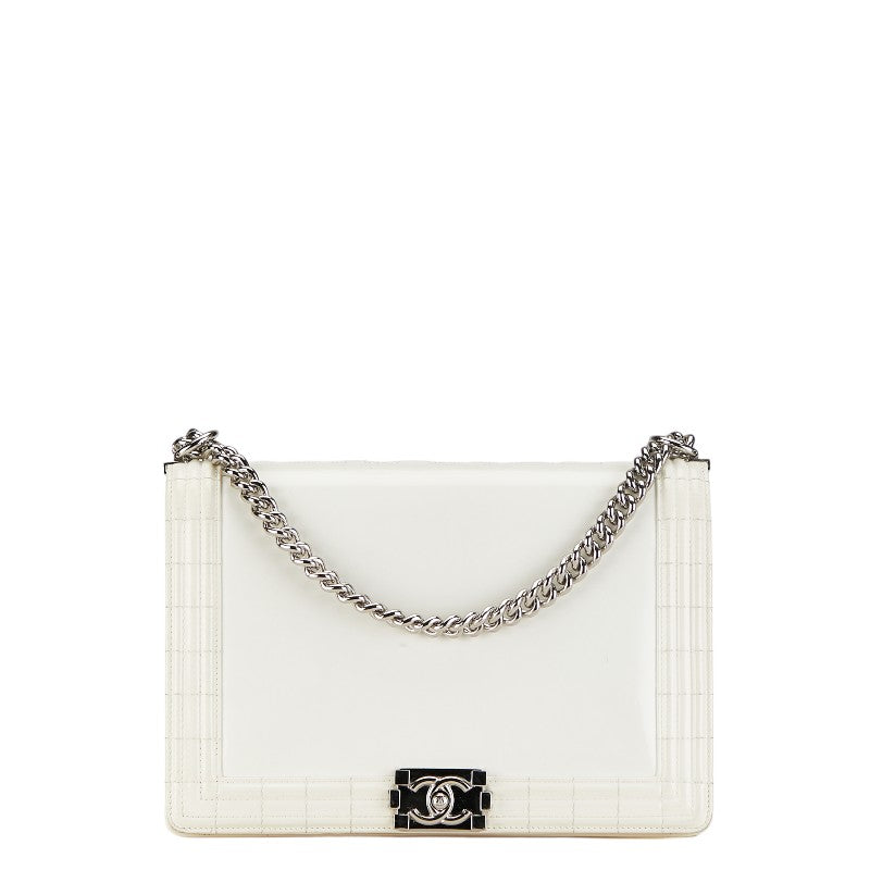 Chanel Boy Chanel Coco Mark Chain Shoulder Bag White Enamel in Good Condition