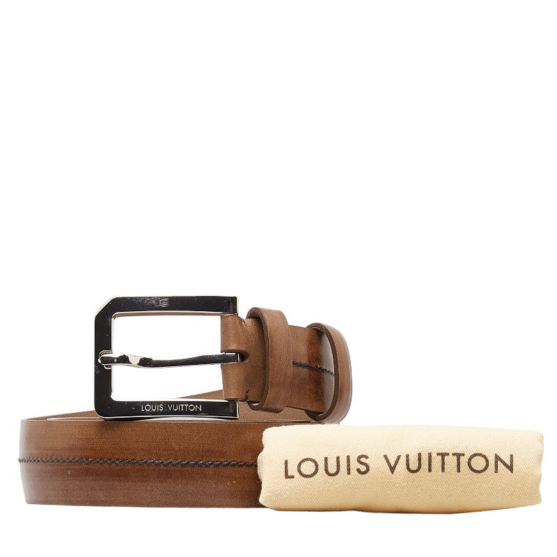 Louis Vuitton Leather Belt Brown Silver in Very Good Condition