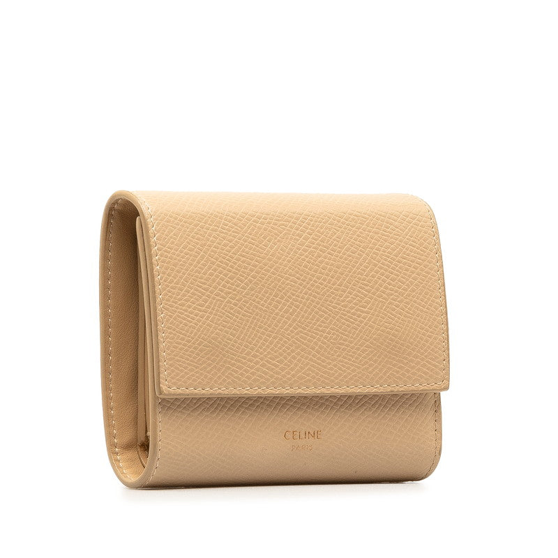 Celine Leather Trifold Compact Wallet Leather Short Wallet in Fair condition