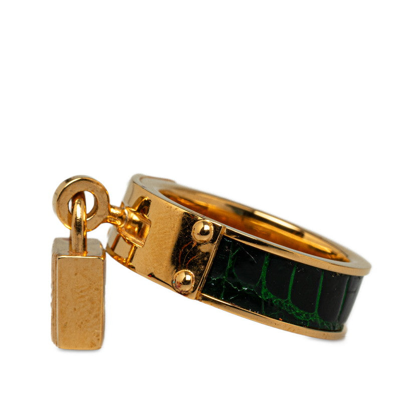 Hermes Cadena Scarf Ring Gold Green Leather