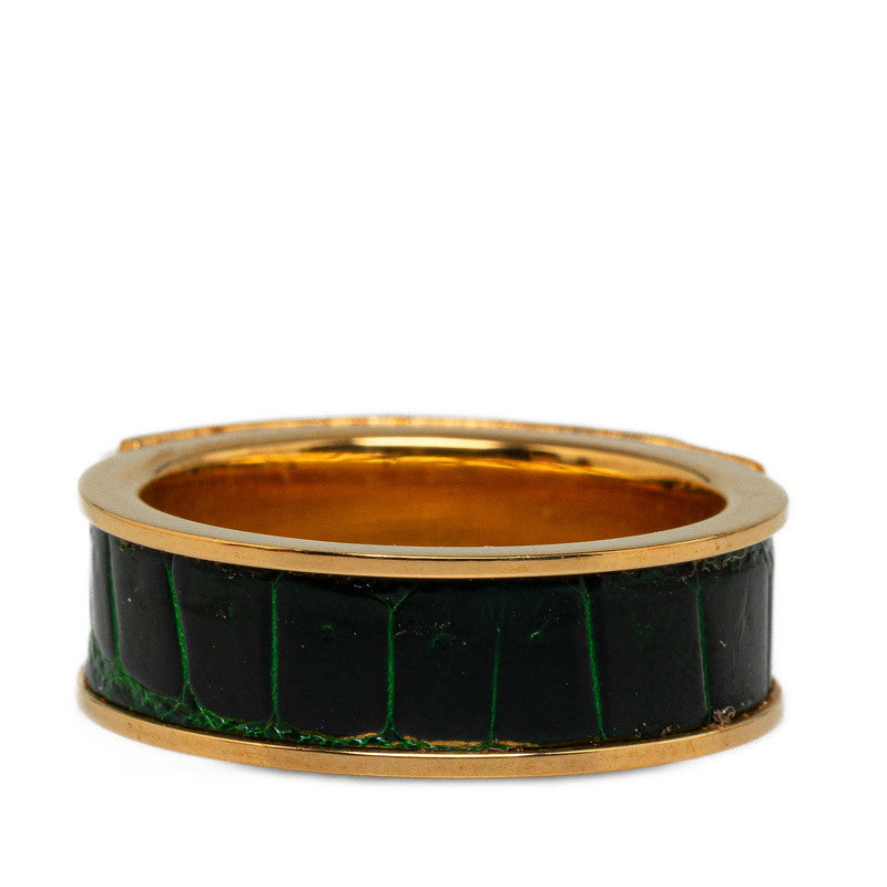 Hermes Cadena Scarf Ring Gold Green Leather