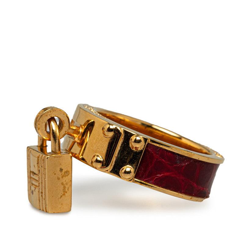 Hermes Cadena Scarf Ring Gold Red Leather