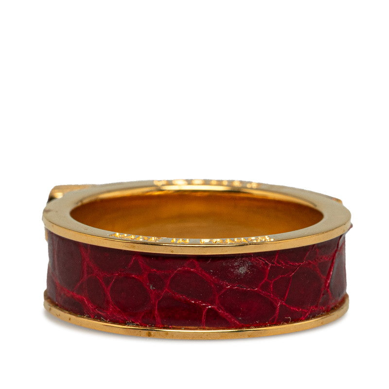 Hermes Cadena Scarf Ring Gold Red Leather