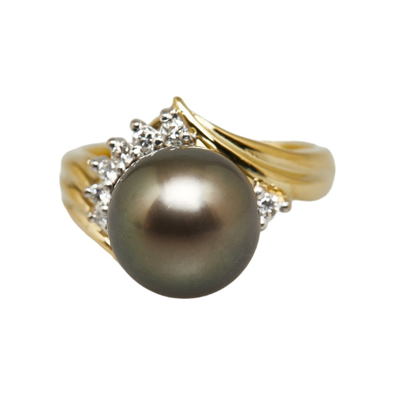 K18YG Yellow Gold Black Pearl 11mm Diamond Ring in Excellent Condition