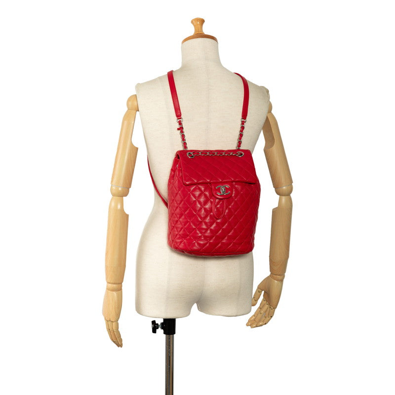 Chanel Matelasse Coco Mark Lambskin Backpack Red Silver in Very Good Condition