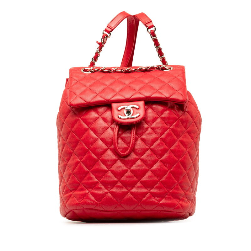 Chanel Matelasse Coco Mark Lambskin Backpack Red in Very Good Condition