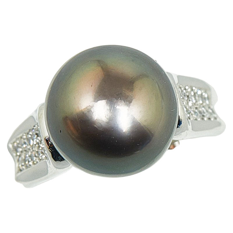 Pt900 Platinum Black Pearl 12.5mm Diamond 0.17ct Ring