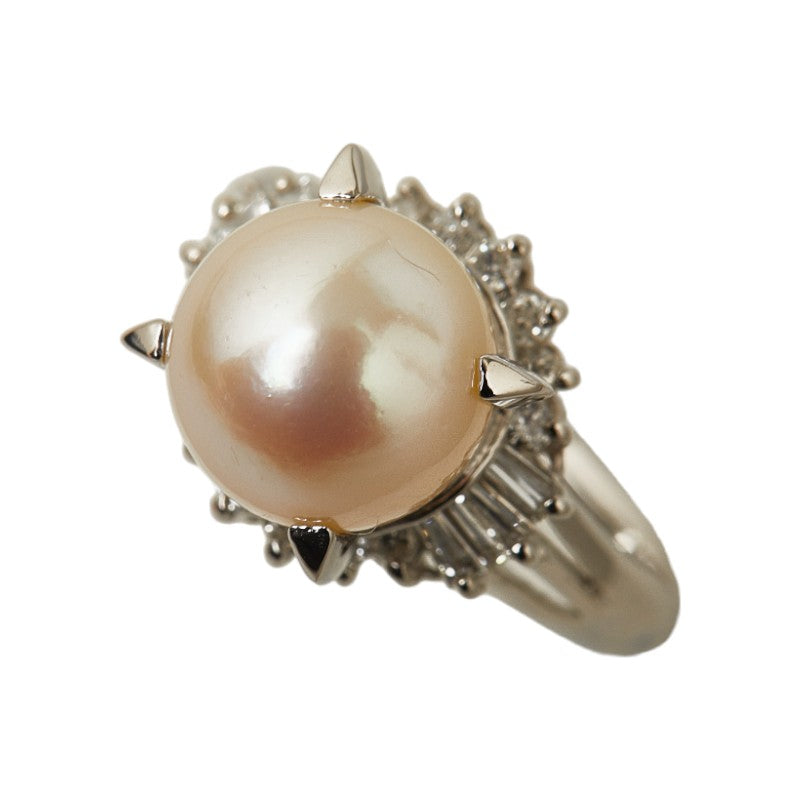 Pt850 Platinum Akoya Pearl 9.4mm Diamond 0.38ct Ring