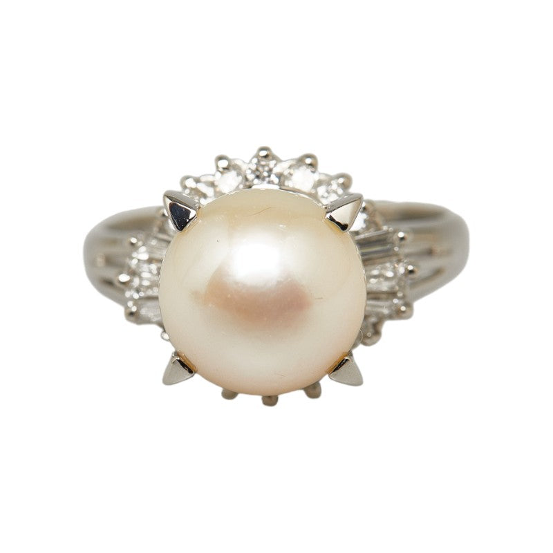 Pt850 Platinum Akoya Pearl 9.4mm Diamond 0.38ct Ring in Excellent Condition