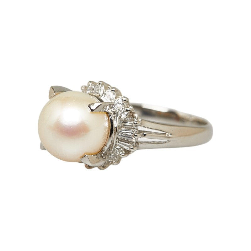 Pt850 Platinum Akoya Pearl 9.4mm Diamond 0.38ct Ring in Excellent Condition