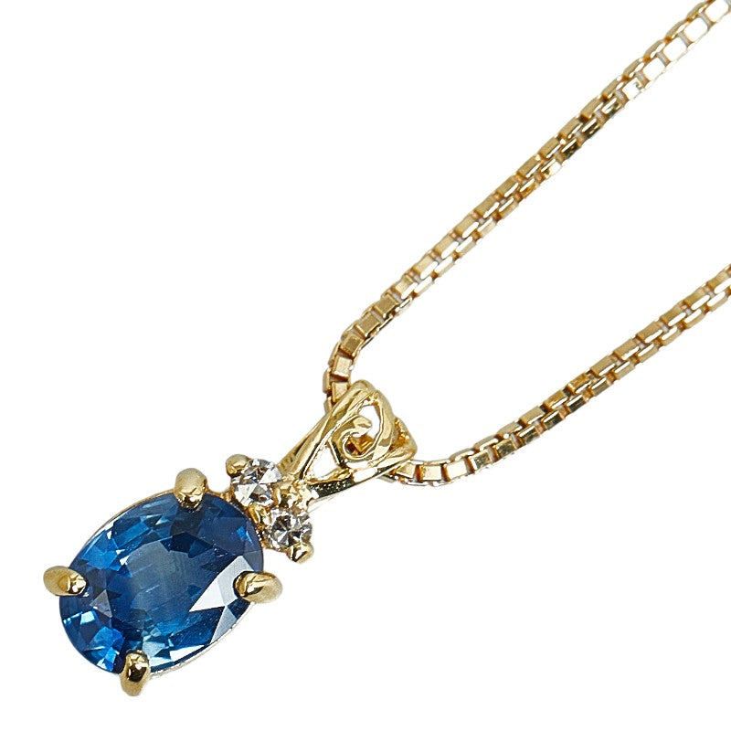 K18YG Yellow Gold Sapphire Diamond Pendant Necklace