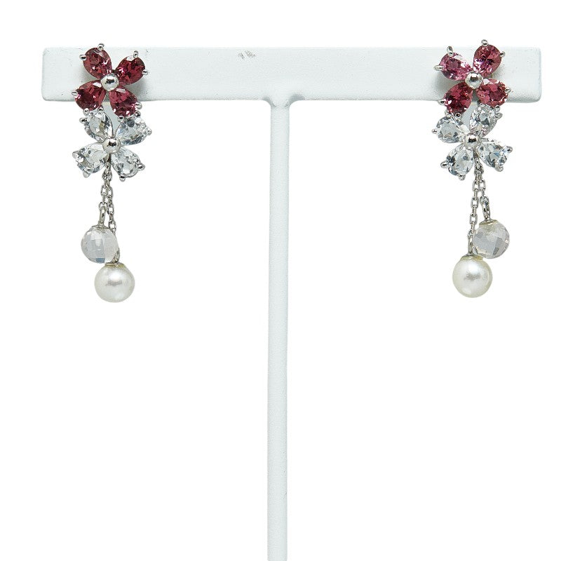 K18WG White Gold Pearl Pink Tourmaline Topaz Earrings in Great Condition