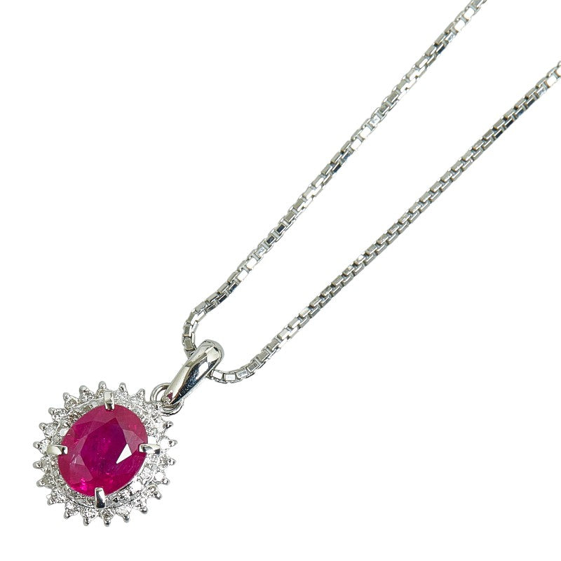 Platinum Pt900 Pt850 Ruby 1.62ct Diamond 0.21ct Pendant Necklace in Excellent Condition