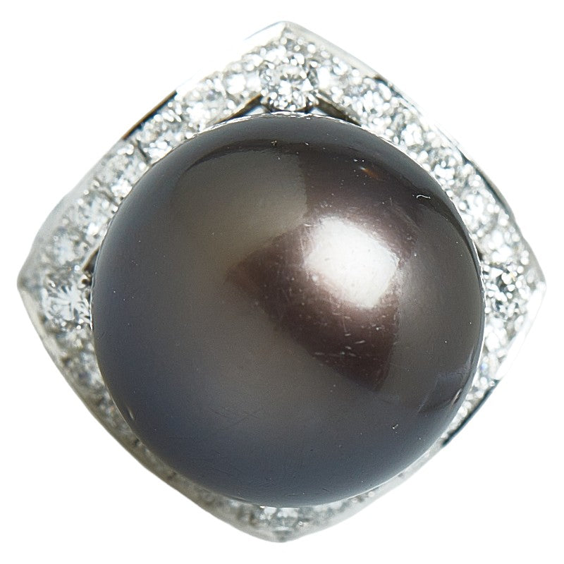 Pt900 Platinum Black Pearl 14.4mm Diamond 0.78ct Ring in Excellent Condition