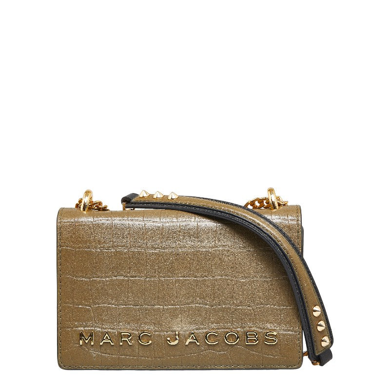 Marc Jacobs Croc-Embossed Studded Chain Crossbody Bag Khaki Cow Leather in Very Good Condition