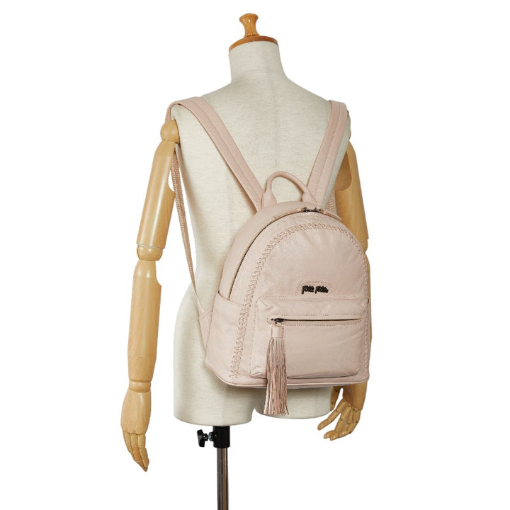 Folli Follie Logo Tassel Leather Backpack Pink in Very Good Condition