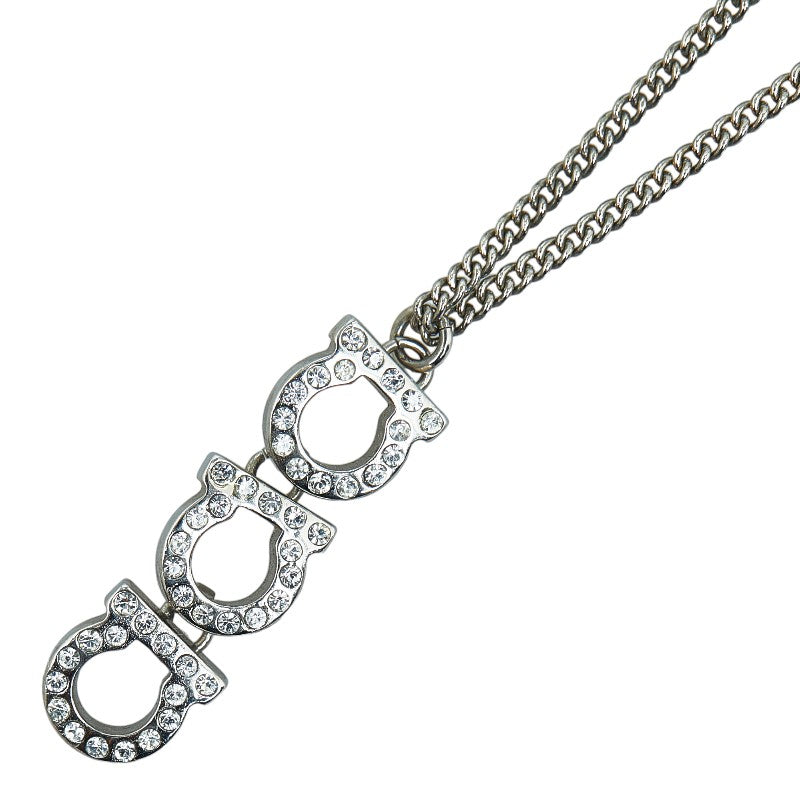 Salvatore Ferragamo Rhinestone Necklace Silver Metal