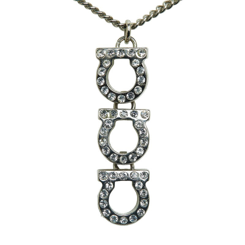 Salvatore Ferragamo Rhinestone Necklace Silver Metal