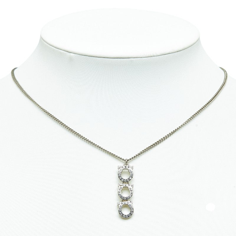 Salvatore Ferragamo Rhinestone Necklace Silver Metal