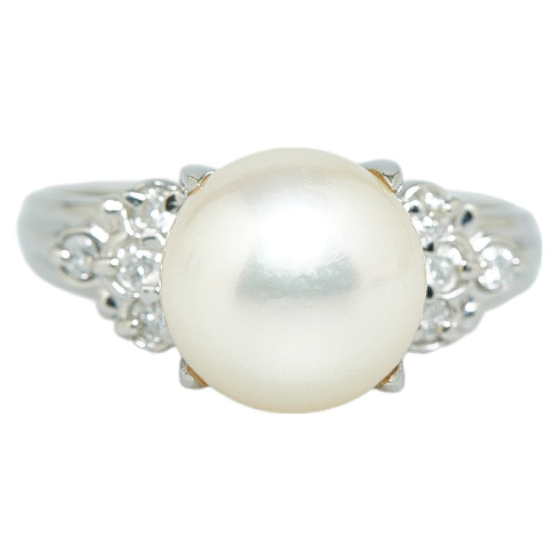 Pt900 Platinum Akoya Pearl 9.1mm Diamond 0.14ct Ring in Excellent Condition