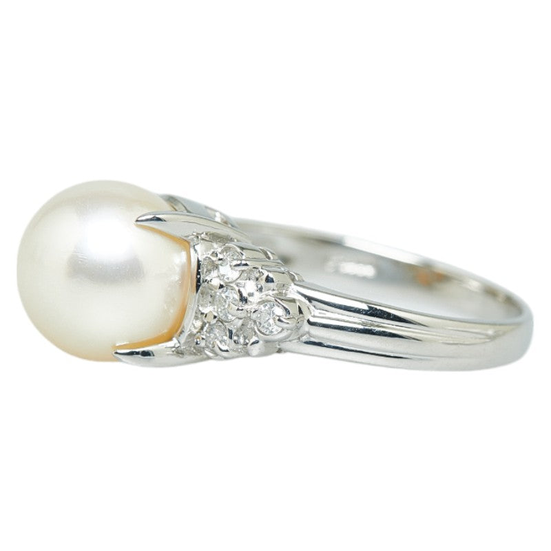 Pt900 Platinum Akoya Pearl 9.1mm Diamond 0.14ct Ring in Excellent Condition