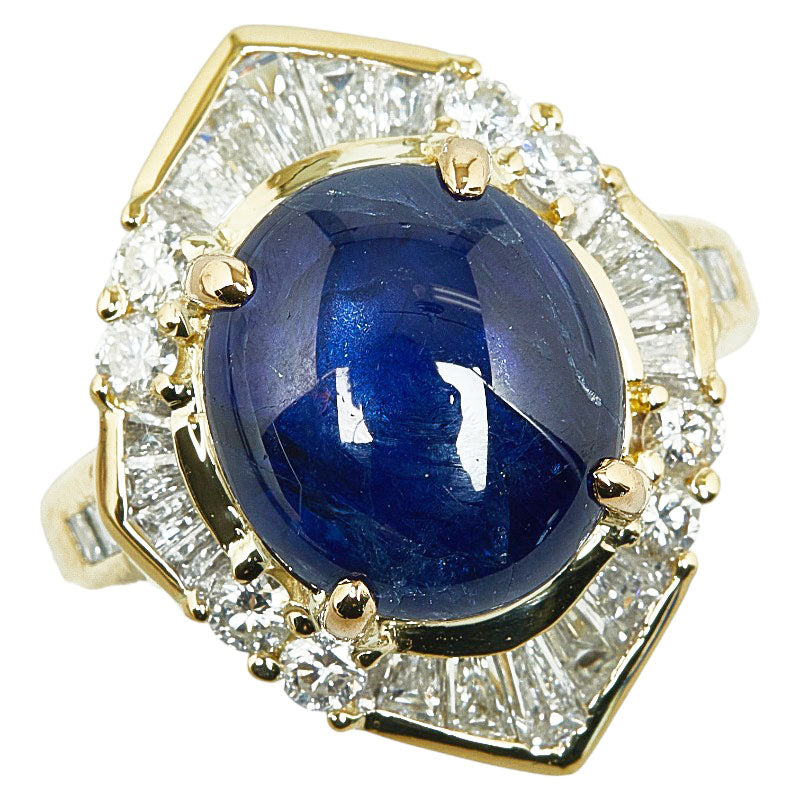 K18YG Yellow Gold Star Sapphire 11.80ct Diamond 1.64ct Ring in Excellent Condition