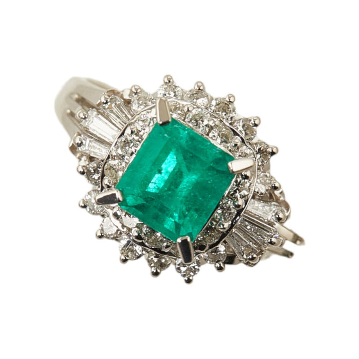 Pt900 Platinum Emerald 0.94ct Diamond 0.52ct Ring