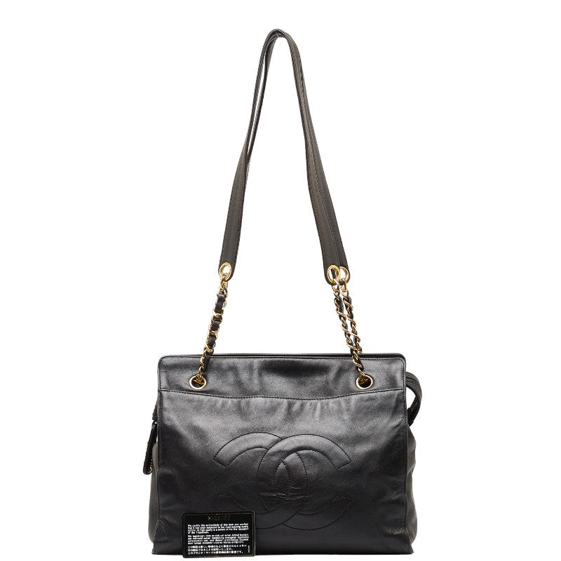 Chanel Coco Mark Leather Tote Bag Black Gold