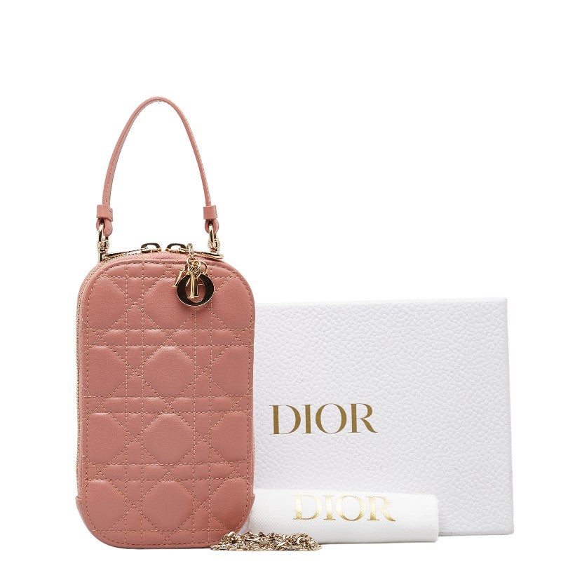 Dior Lady Dior Phone Holder Shoulder Bag Pink