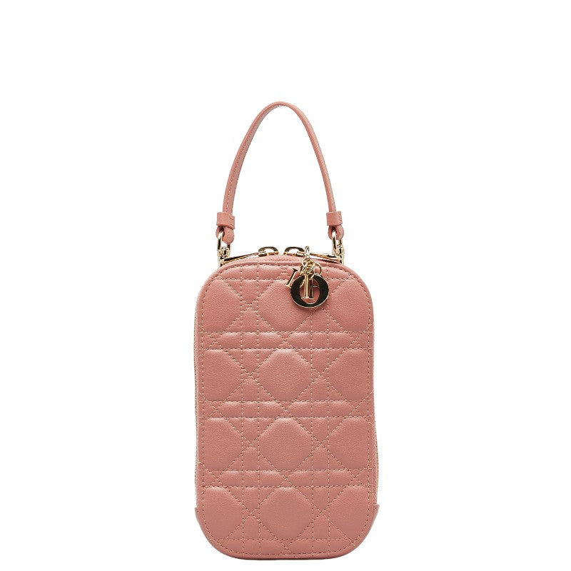 Dior Lady Dior Phone Holder Shoulder Bag Pink