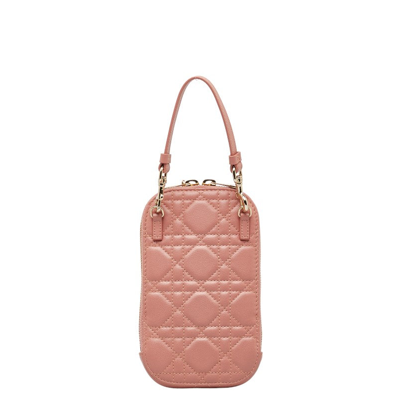 Dior Lady Dior Phone Holder Shoulder Bag Pink