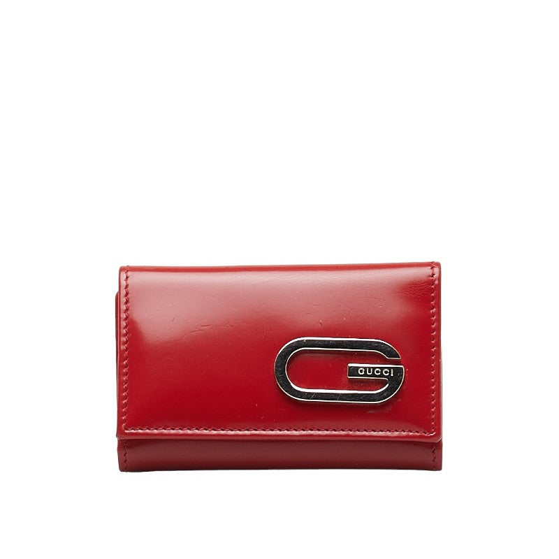 Gucci G Logo Leather Key Case Red Silver