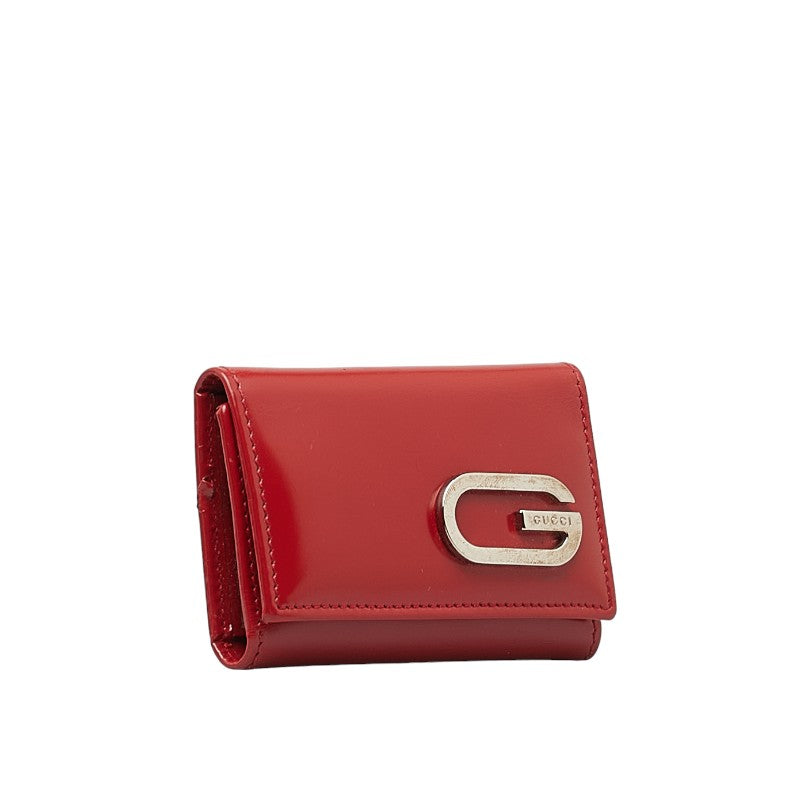 Gucci G Logo Leather Key Case Red Silver