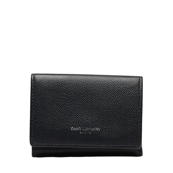 Saint Laurent Leather Trifold Compact Wallet Black in Very Good Condition