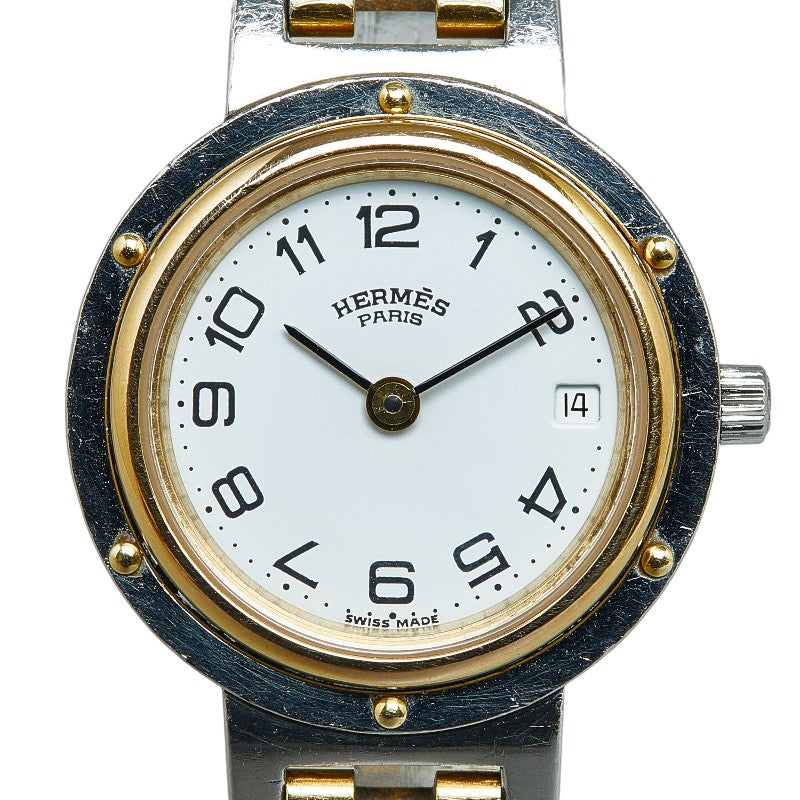 Hermes Clipper Quartz Watch Stainless Steel White Dial