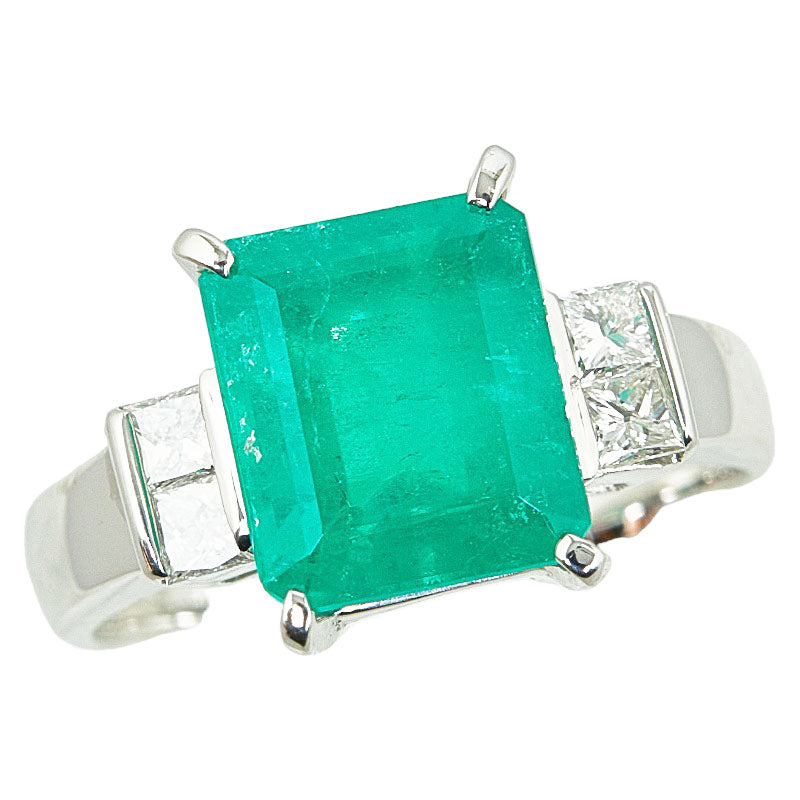 Pt900 Platinum Emerald 3.47ct Diamond 0.38ct Ring in Great Condition