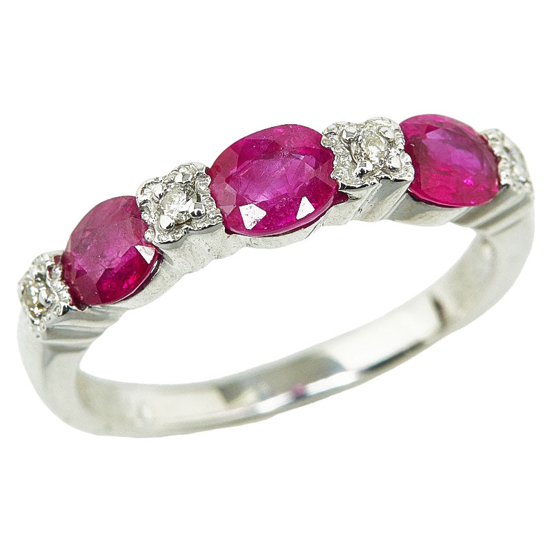 K18WG White Gold Ruby 1.40ct Diamond 0.05ct Ring in Excellent Condition