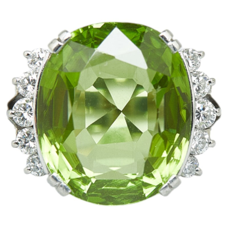 Pt900 Platinum Peridot 8.28ct Diamond 0.31ct Ring