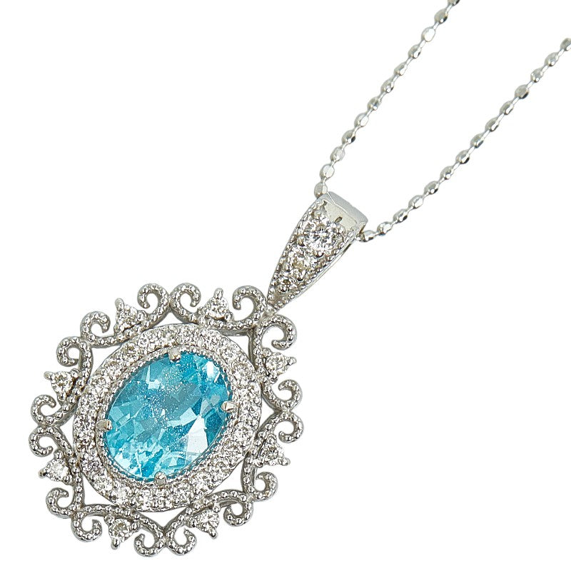 K18WG White Gold Apatite 1.18ct Diamond 0.31ct Pendant Necklace in Great Condition