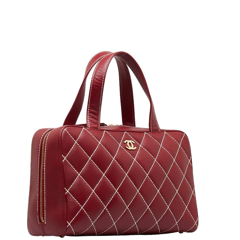 Chanel CC Wild Stitch Leather Mini Boston Bag Leather Handbag in Good condition