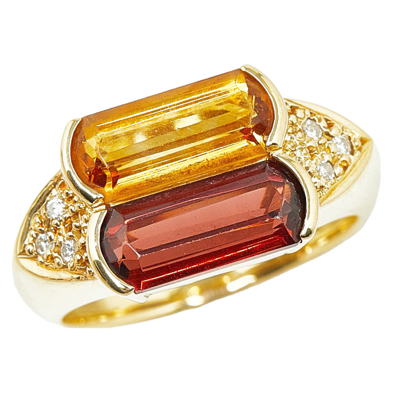 K18YG Yellow Gold Garnet Citrine Topaz Ring 11.5 in Great Condition