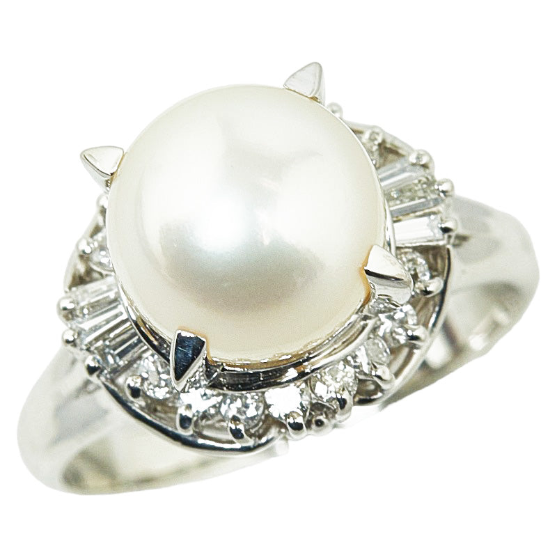 Pt900 Platinum Akoya Pearl 9.1mm Diamond 0.35ct Ring in Excellent Condition