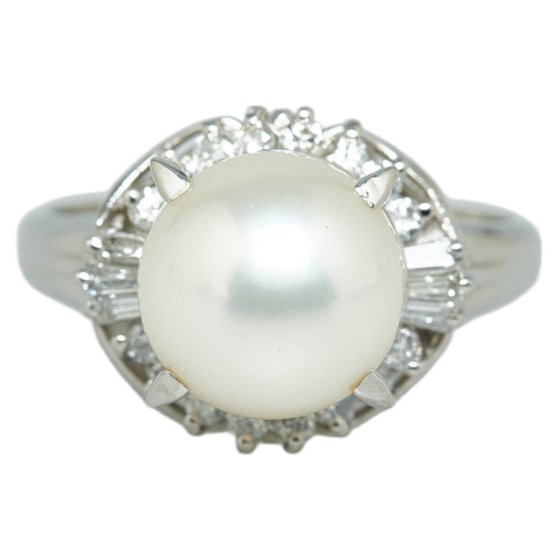 Pt900 Platinum Akoya Pearl 9.1mm Diamond 0.35ct Ring in Excellent Condition