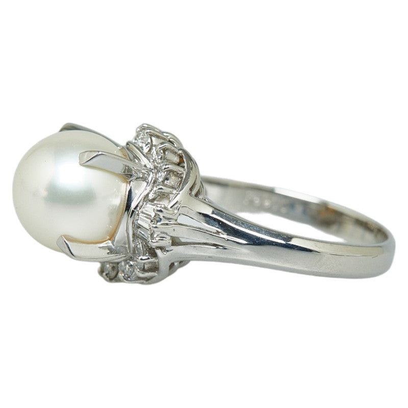 Pt900 Platinum Akoya Pearl 9.1mm Diamond 0.35ct Ring in Excellent Condition