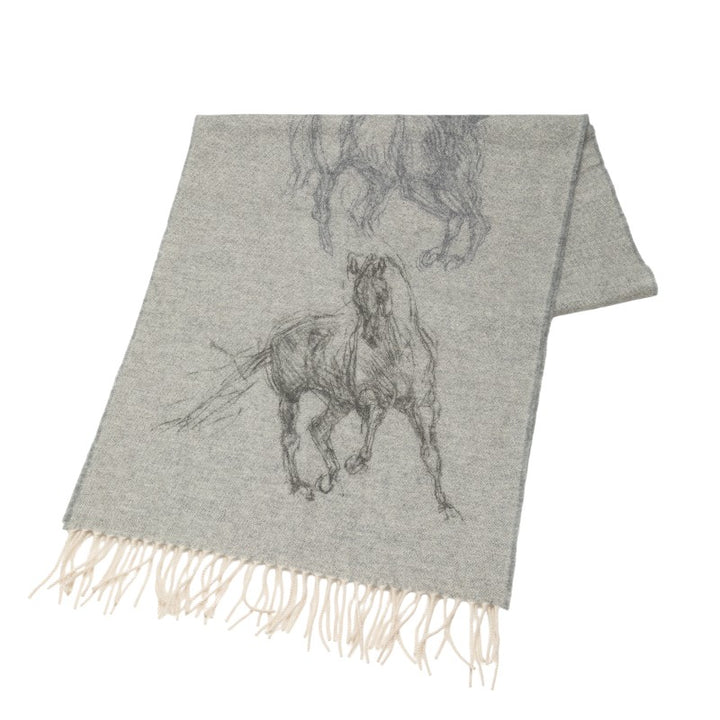 Hermes Gallop Pirouette Horse Scarf Gray Cashmere in Great Condition