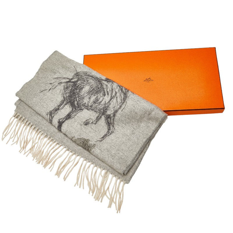 Hermes Gallop Pirouette Horse Scarf Gray Cashmere