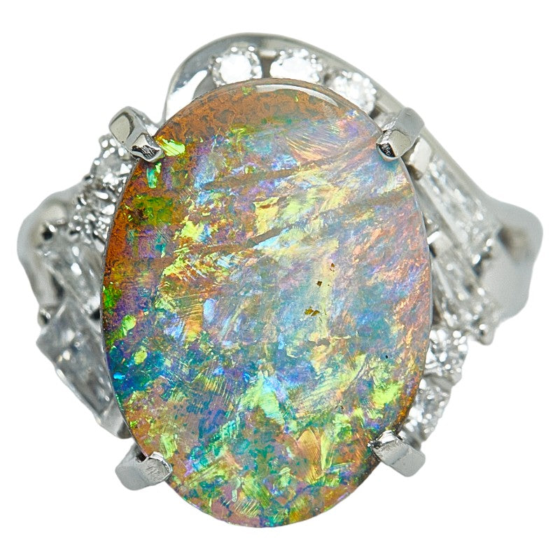 Pt900 Platinum Boulder Opal 5.80ct Diamond 0.58ct Ring in Great Condition